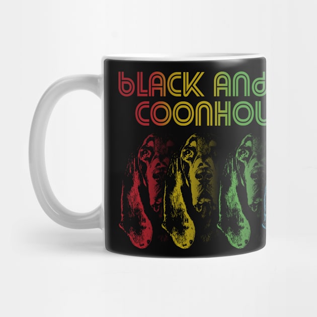 Cool Retro Groovy Black And Tan Coonhound Dog by Madfido